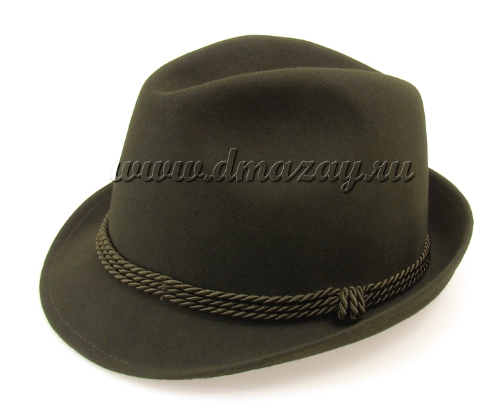 Фетровая шляпа австрийская WERRA HUNTING 0918 ROBBY (тирольская, егерьская) для охоты из кроличьего пуха (фетра, войлока) темно-оливкового цвета, Чехия.