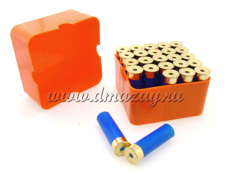 Коробка (кейс, бокс) для хранения и переноски 25 патронов (боеприпасов) 12 калибра высотой от 66 мм и 89 мм Superduck-25 (Супердак-25), цвет Оранжевый