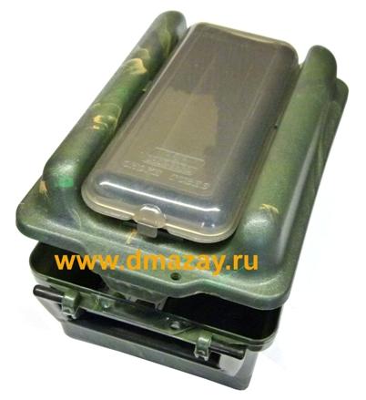 Кейс (ящик) пластиковый водозащищенный для хранения патронов 12 и 10 калибров в пачках в комплекте с боксом для чоков (дульных насадок) MTM (МТМ) SW100-09 Shotshell Choke Tube Case камуфляж