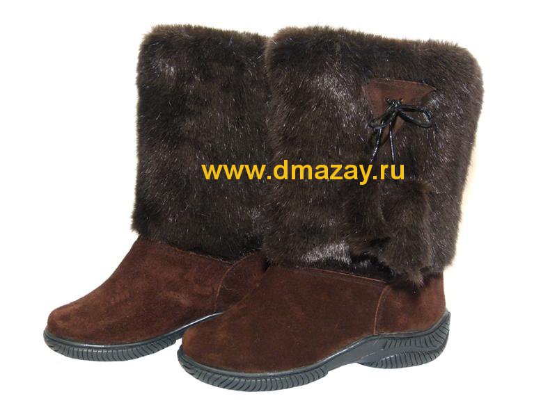 Унты женские классические не промокаемая подошва ТЭП овчина коричневые