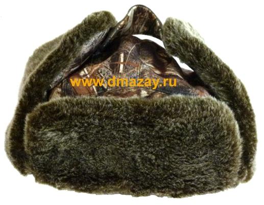 Шапка зимняя ушанка искусственный мех охотничья цвет лес